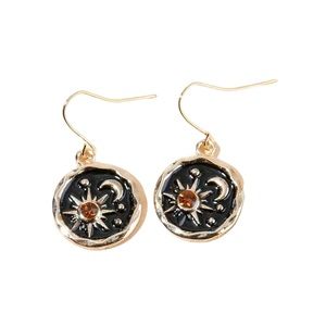 Sun and Moon Gold Circle Drop Earrings